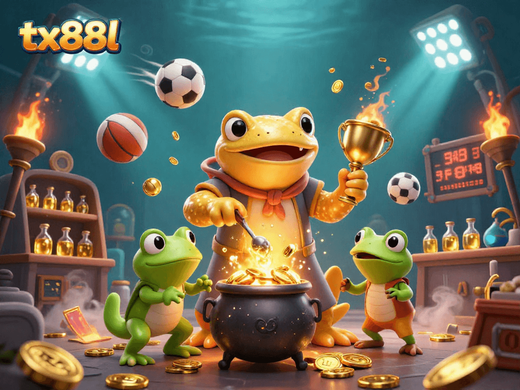 Win big at tx88l, featuring a golden salamander alchemist and bubbling cauldrons of gold in a vibrant, casino-themed scene.