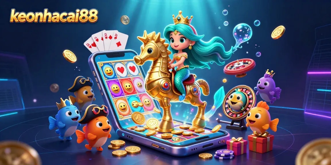 Experience thrilling wins with keonhacai88's vibrant casino adventure featuring a mermaid and colorful games.