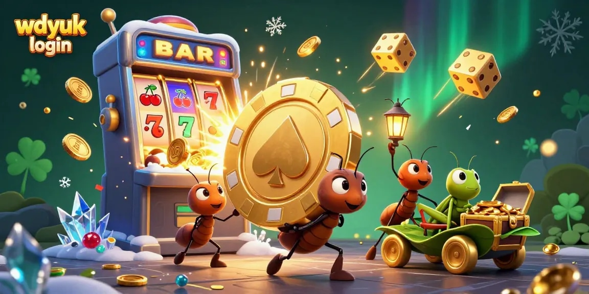 Join the excitement of gambling with wdyuk login, as ants carry a giant poker chip amidst rich casino themes and rewards.