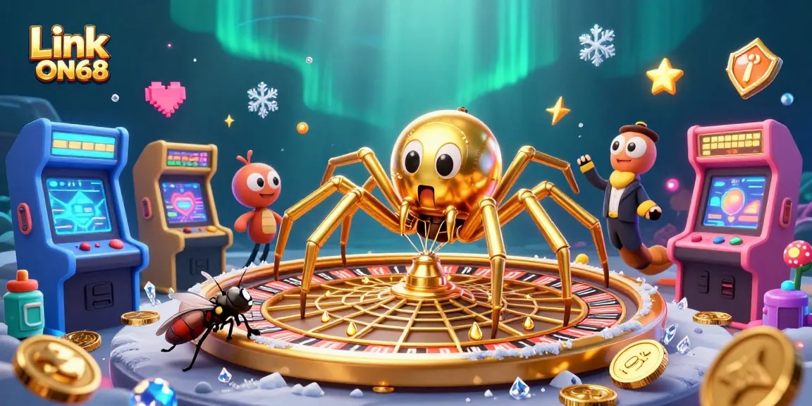 Experience excitement with Link ON68 as a golden spider spins a roulette web while a fly bets nervously