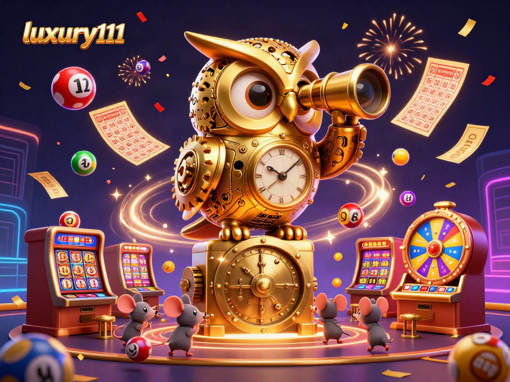 Experience the excitement of luxury111 with a vibrant casino scene rich in animated characters and game elements.