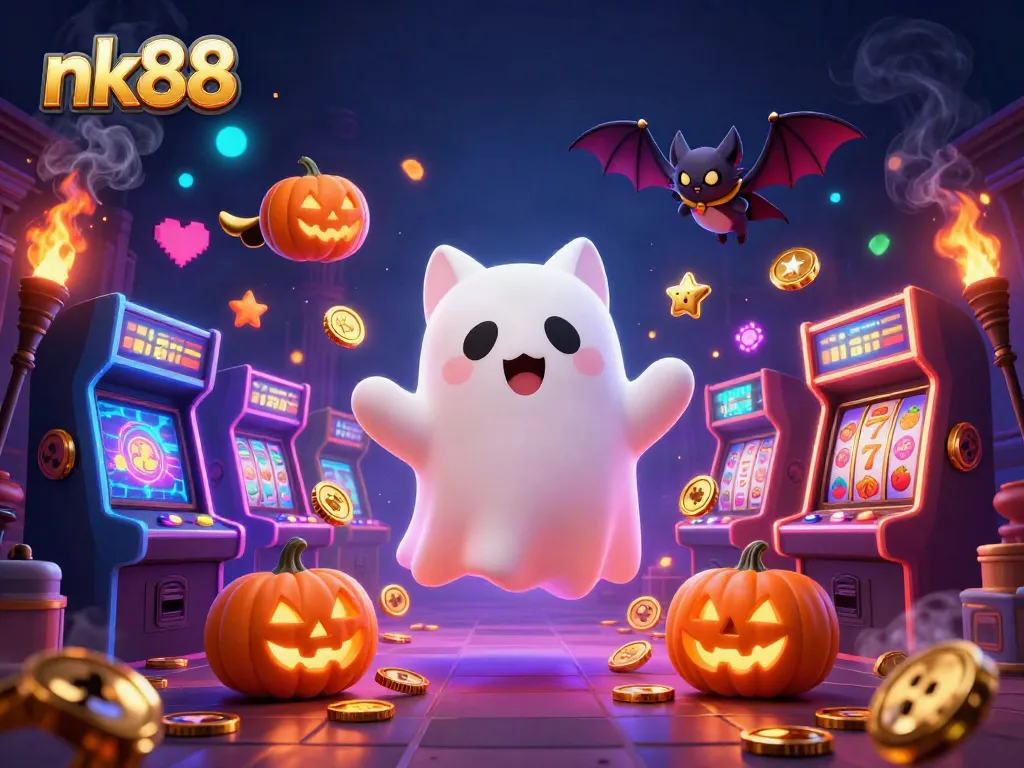 Engage with nk88's thrilling ghostly adventures in a haunted casino filled with vibrant gaming elements.