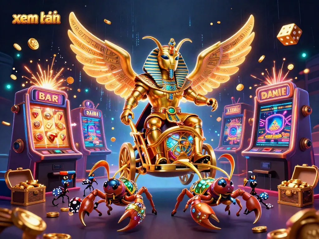 Explore exciting casino opportunities with a colorful 3D illustration showcasing “xem thêm” elements, including jackpots and animations.