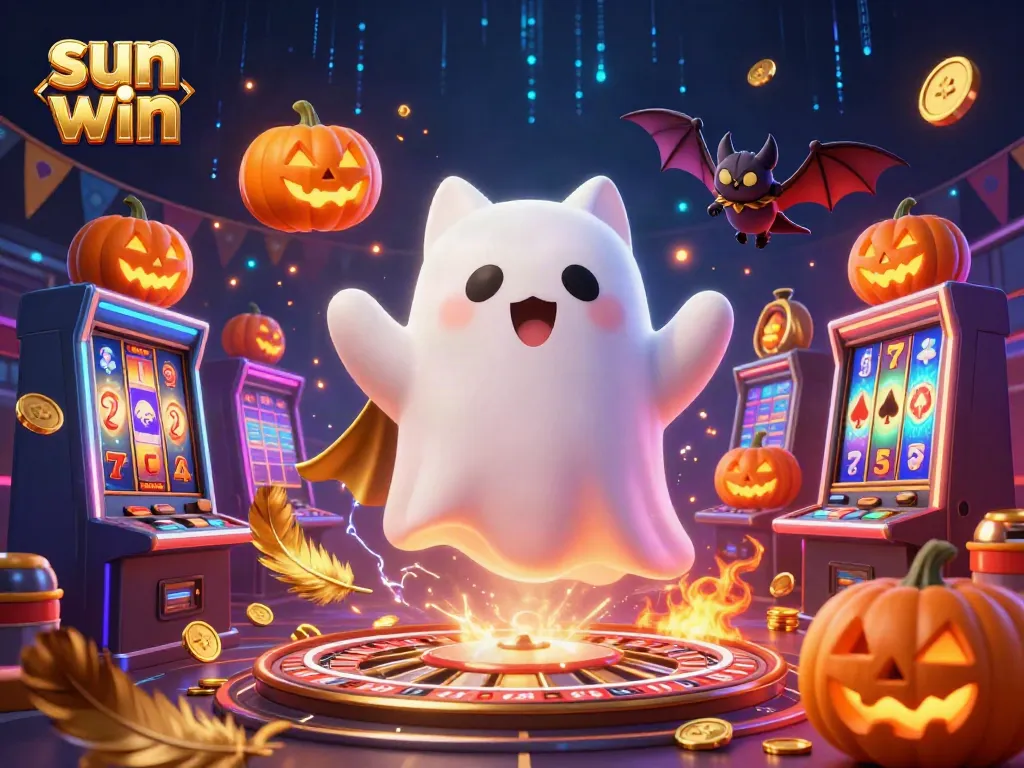 Experience the thrilling ambiance of sun win online casino with ghost cat, bats, and glowing jackpots!