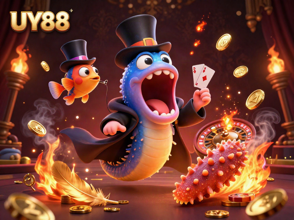 Experience thrilling card tricks with UY88's underwater magicians in this dynamic casino scene.