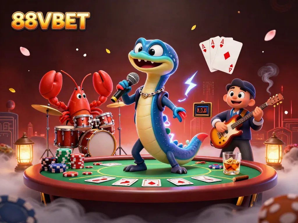 Engage in thrilling gambling action at 88VBET with an electrifying underwater casino scene featuring cartoon characters.