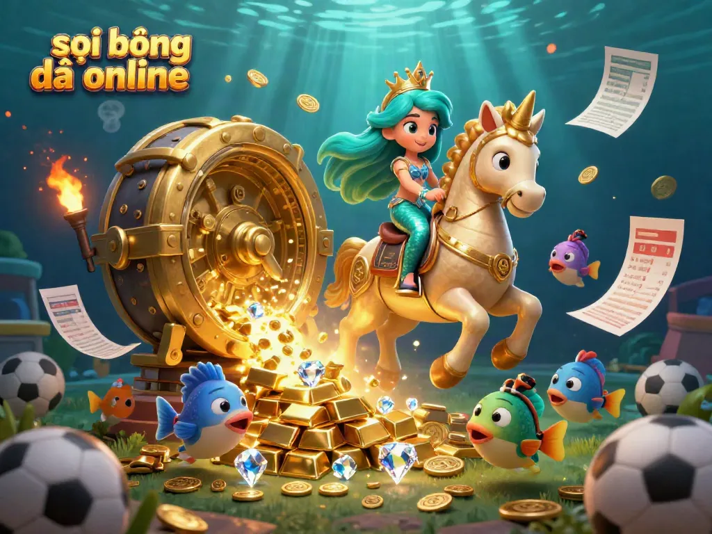 Soi kèo bóng đá online illustrated with vibrant sports betting elements and colorful characters