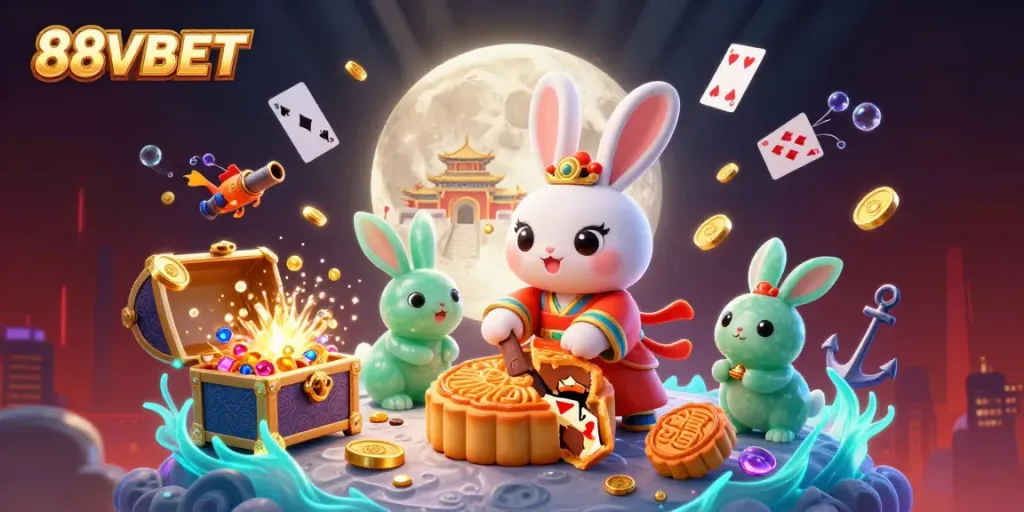 Experience 88VBET's exciting gaming world with a vibrant lunar-themed casino illustration.