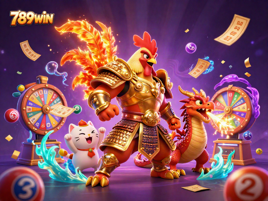Engage with vibrant gaming elements, winning strategies, and 789WIN excitement in this colorful, dynamic casino scene.
