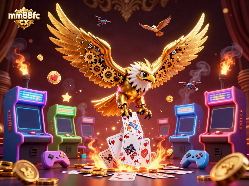 Engage with mm88fc cx as the golden eagle dives through immersive casino elements in vibrant 3D.