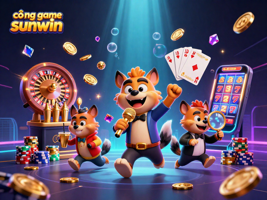 Spin to win at cổng game sunwin with lively 3D hyenas enjoying casino fun!