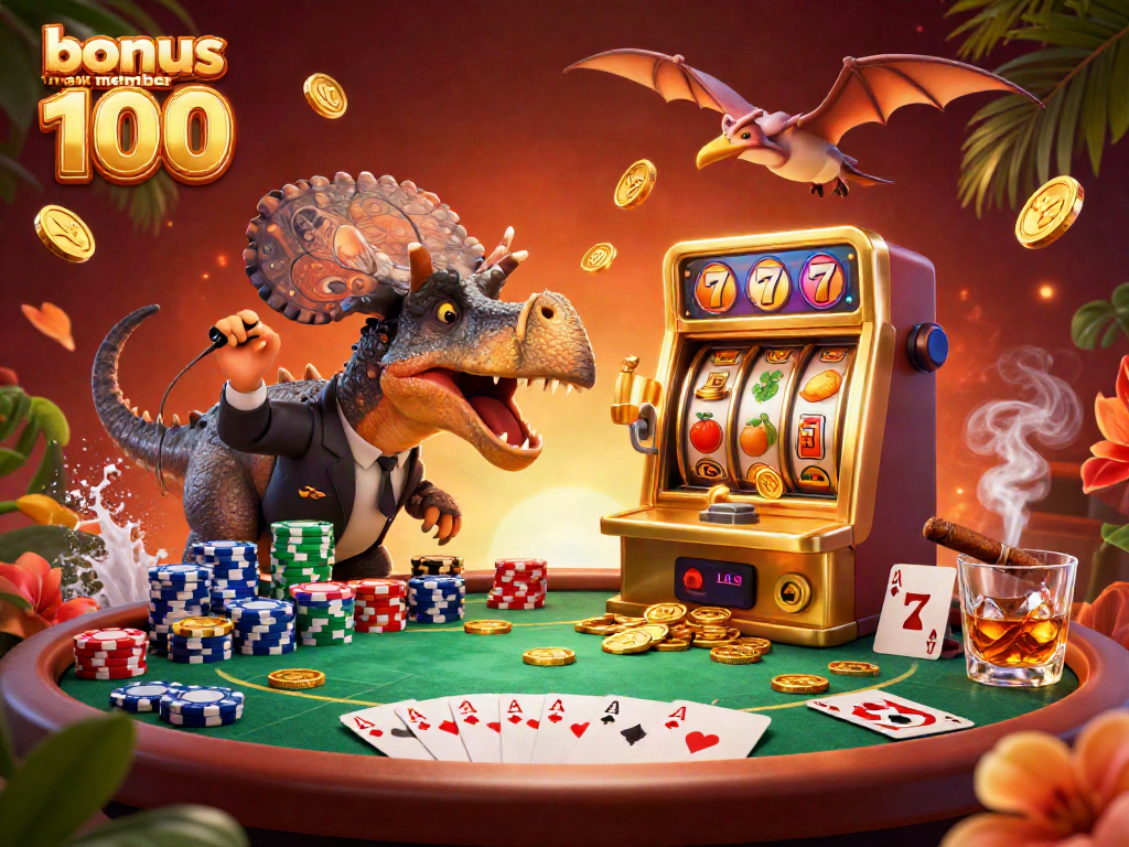 Dynamic scene featuring bonus new member 100 with vibrant slot machine action and casino atmosphere.