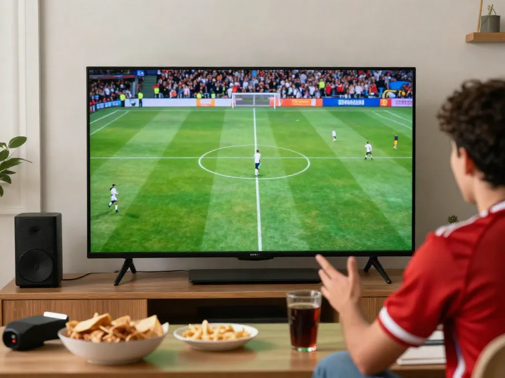 Gavangtv football fan enjoying a live match in a cozy home setting.
