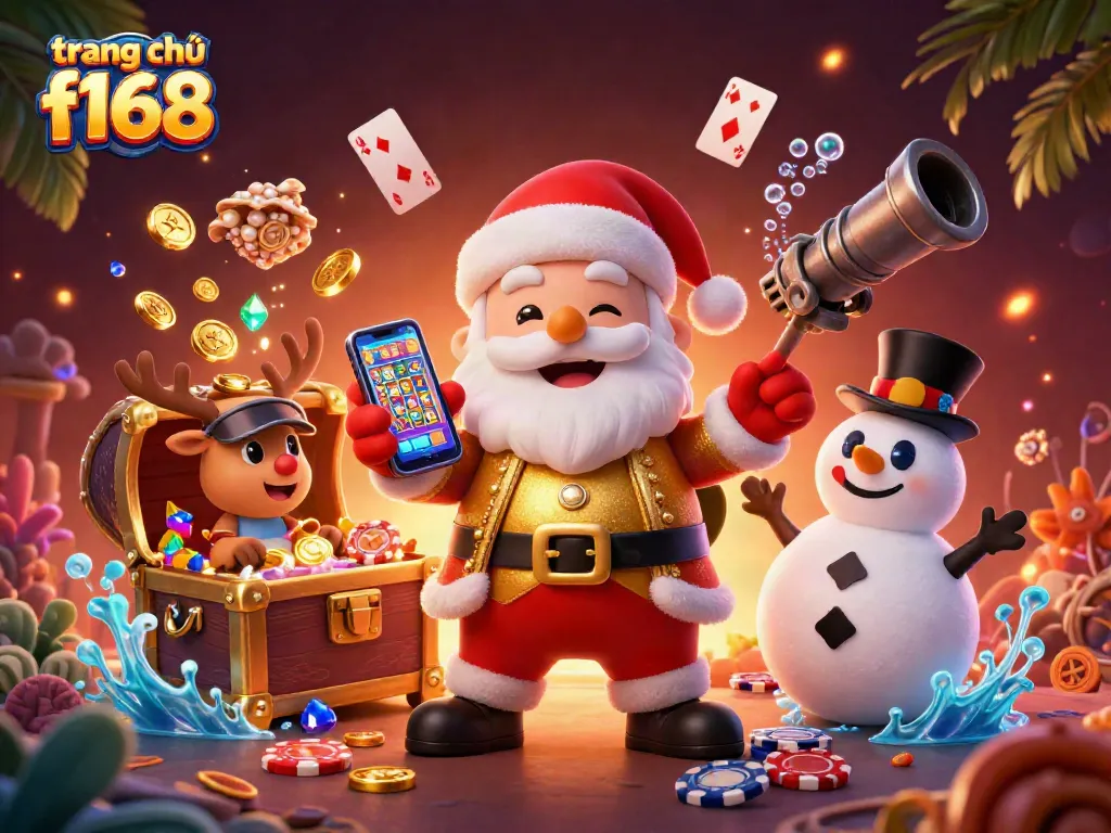 Engage with thrilling gameplay at trang chủ f168 with Santa and friends in a vibrant casino scene.