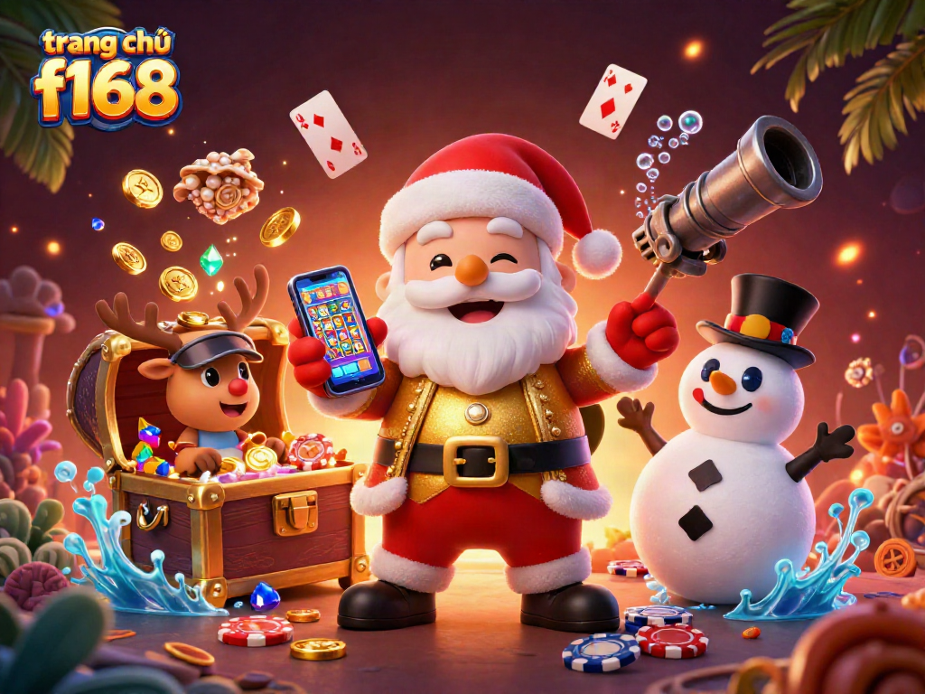 Engage with thrilling gameplay at trang chủ f168 with Santa and friends in a vibrant casino scene.