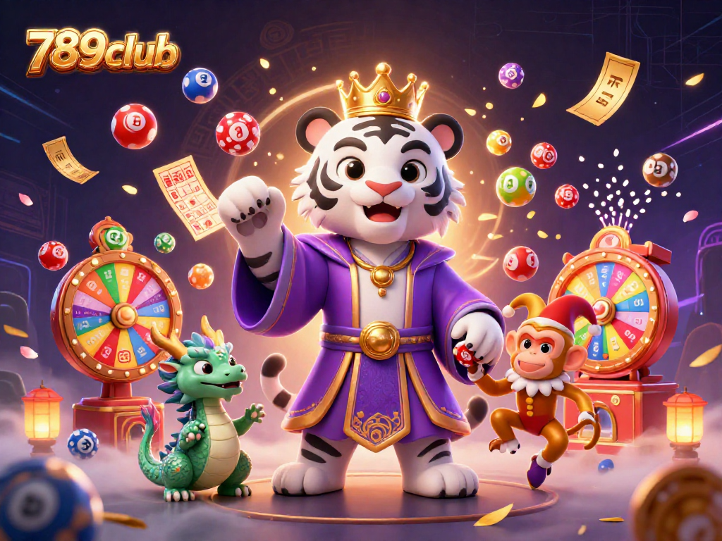 Experience the excitement of 789club through a vibrant casino scene with playful characters and lively game elements.