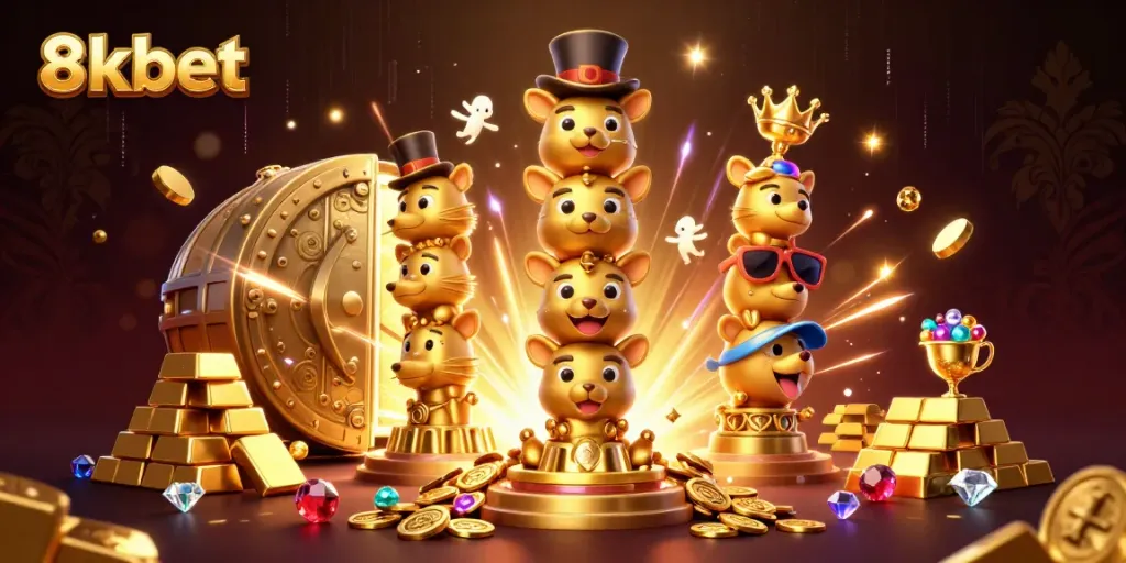Engage with 8xbet's vibrant casino world, bursting with treasures and animated characters.