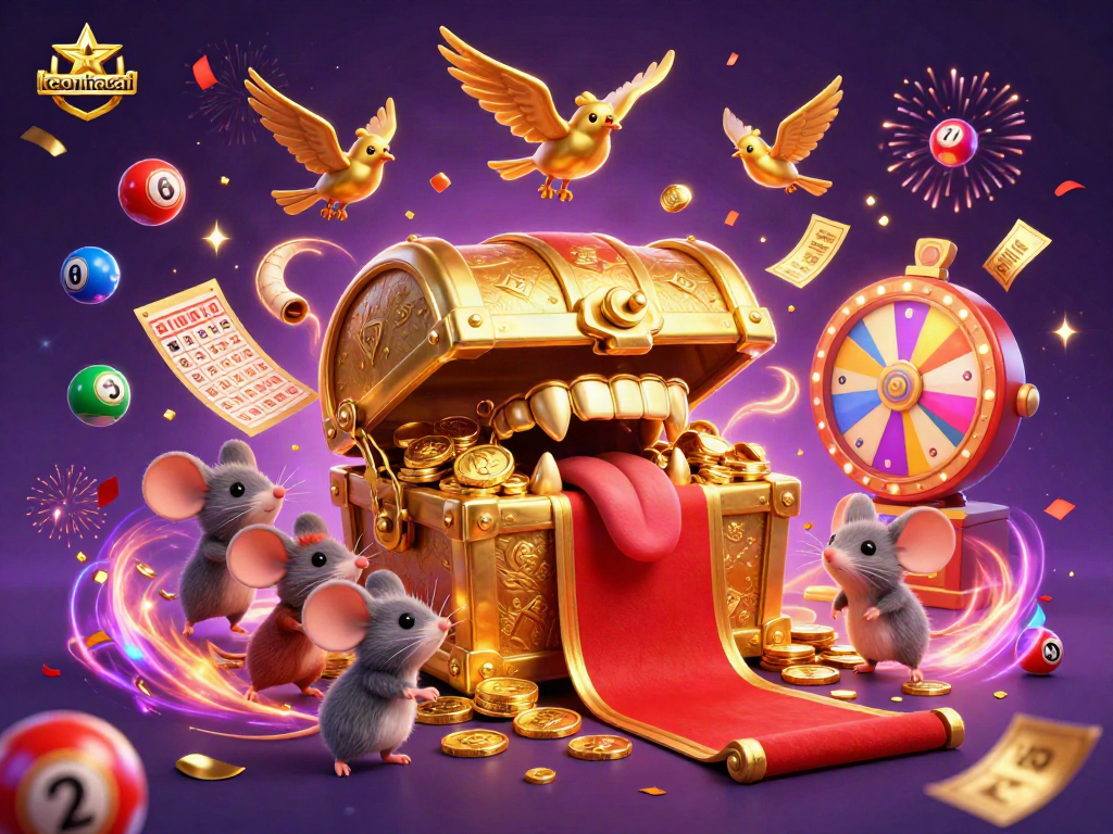 Engage with keonhacai's vibrant lottery action featuring golden treasures and colorful gaming elements.
