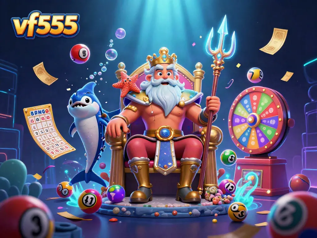 Engage with vf555's vibrant lottery scene featuring Neptune and exciting game elements.