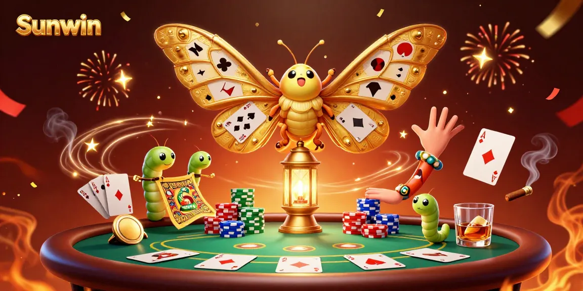 Engage in thrilling poker action at Sunwin with a vibrant and playful illustration showcasing a 3D atlas moth.