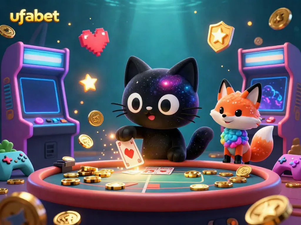 Experience the thrill of ufabet with engaging casino games at a cosmic casino table.
