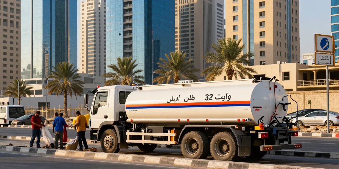 Large وايت ماء 32 طن الرياض water tanker providing essential water supply service in Riyadh.