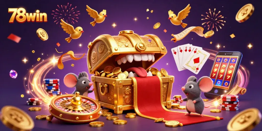 Engage with 78win's thrilling slots and casino games amidst glittering treasures.