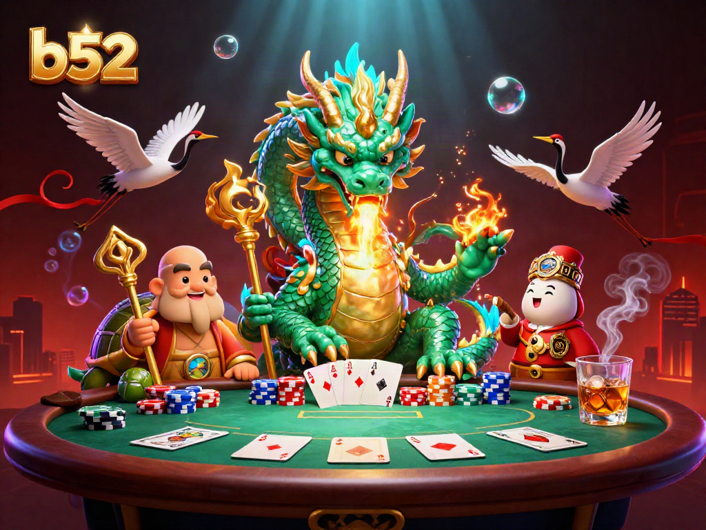 Engage in exciting b52 gaming action with vibrant characters amidst a dynamic casino scene.