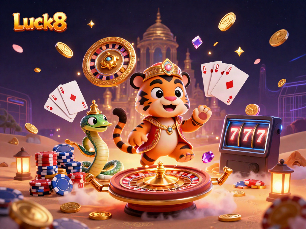 Experience Luck8 with vibrant casino elements and a magical Arabian Nights theme.