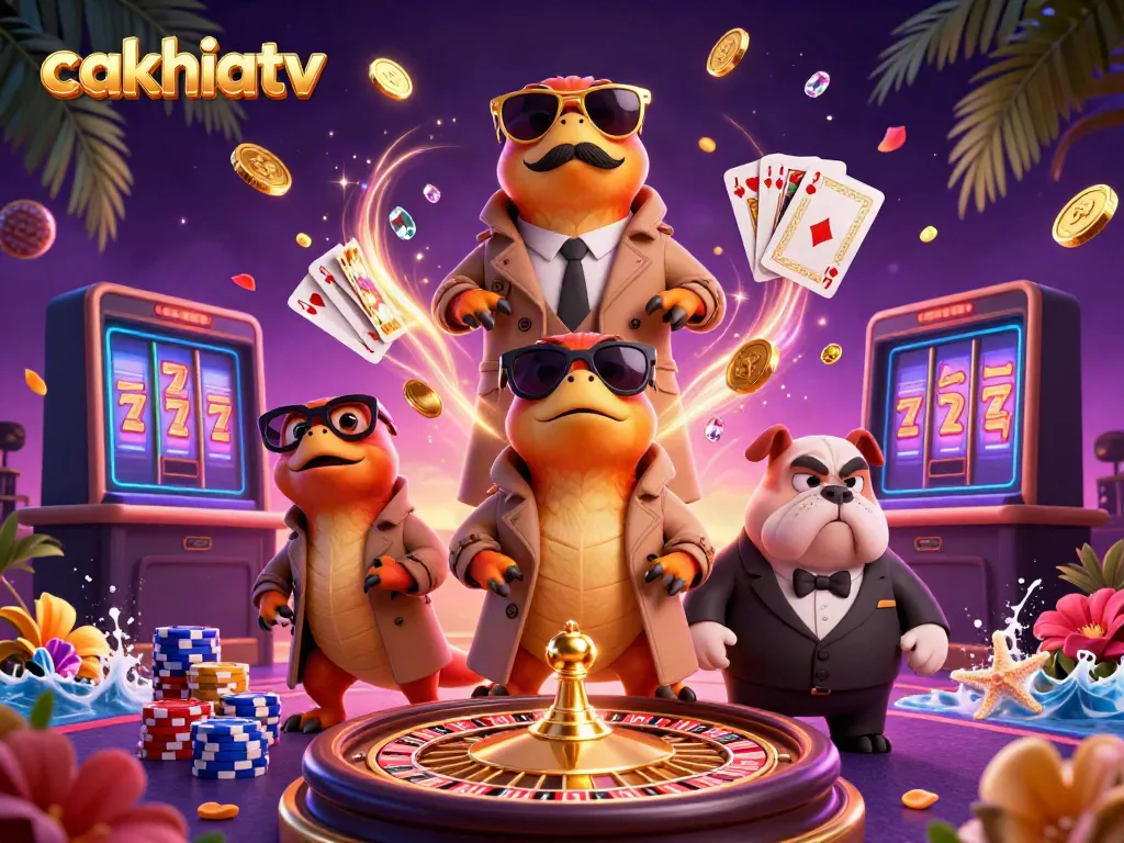 Experience the exciting world of cakhiatv casino with 3D cartoon raptors attempting to sneak into a VIP lounge.