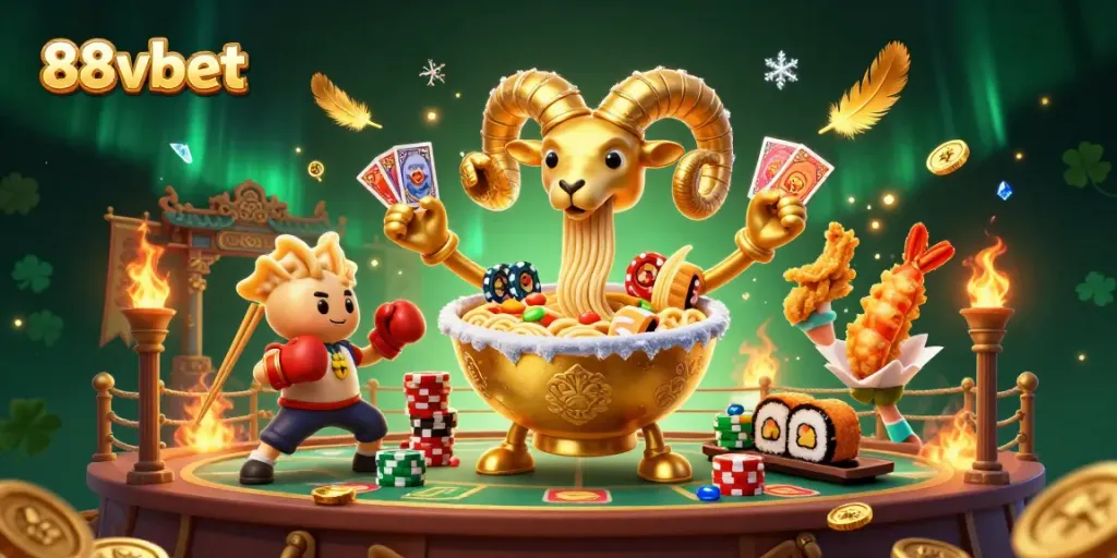 Bet big on 88vbet with a vibrant scene featuring cartoon characters in a bustling casino atmosphere.
