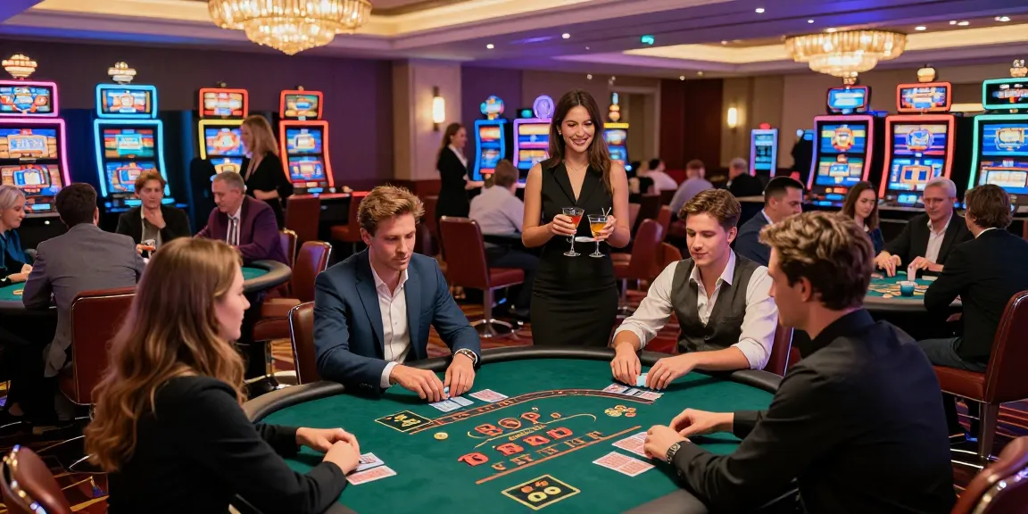 Exciting scene at credit card casinos at https://ieee.org.uk with friends enjoying blackjack and lively atmosphere.