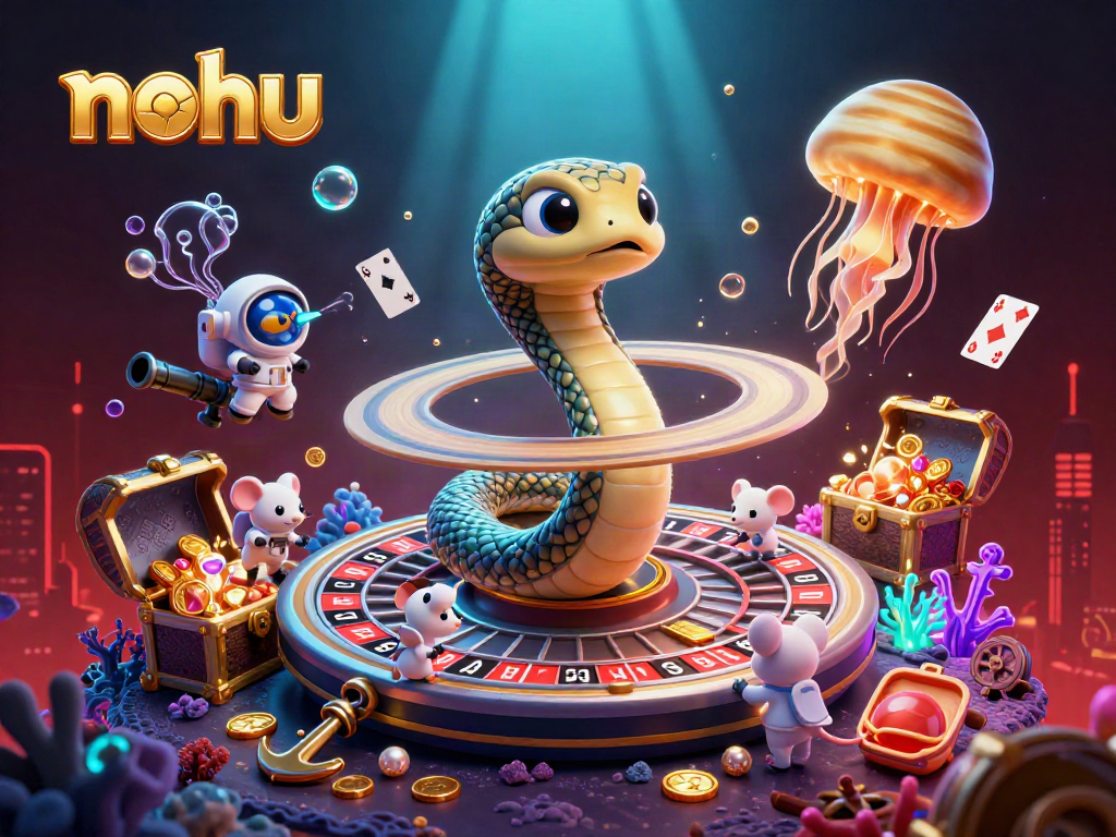 Experience excitement with nohu as astronauts bet on a cosmic roulette wheel, showcasing vibrant gaming elements.