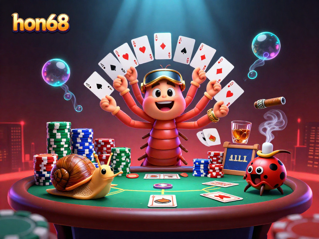 Experience big wins at hon68 with an exciting 3D cartoon casino scene featuring vibrant characters and elements!