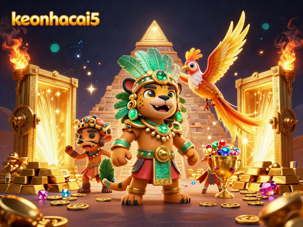 Engage with keonhacai5 in an immersive 3D cartoon scene filled with dynamic casino elements.