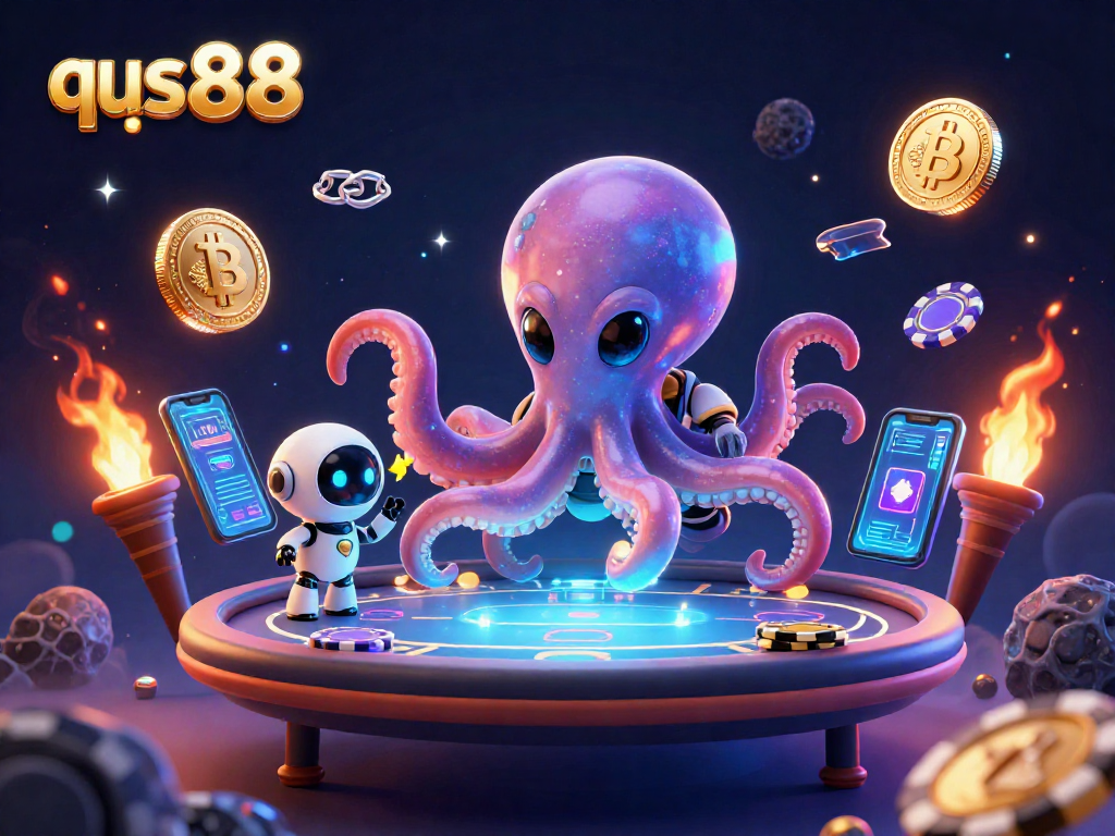 Engage in thrilling casino action with the qs88 holographic poker table featuring an alien octopus.