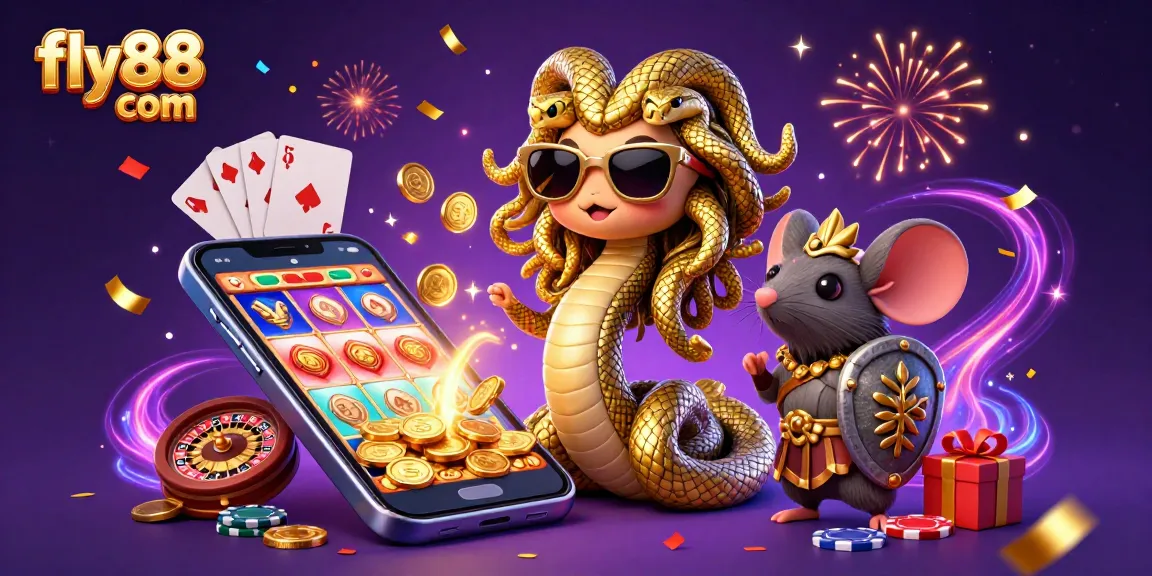 Join the fun at fly88 com with a vibrant 3D casino illustration showcasing exciting gaming elements.