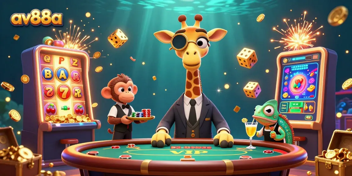 Spin the reels and win at av88a with vibrant casino action packed in a colorful illustration.