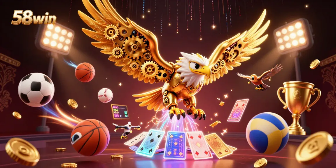 Experience the excitement at 58win with dynamic sports betting elements in a vibrant casino scene.