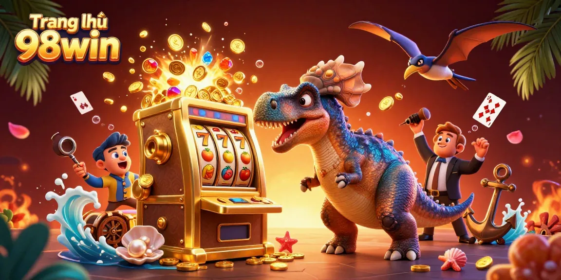 Win big at Trang chủ 98win with 3D cartoon characters enjoying a casino jackpot adventure!