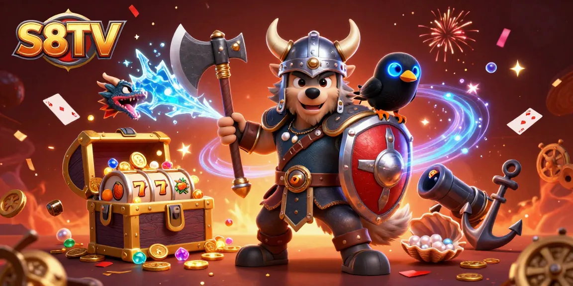 Experience thrilling slots with S8TV’s Viking warrior and ice-breathing dragon in a rich casino adventure.