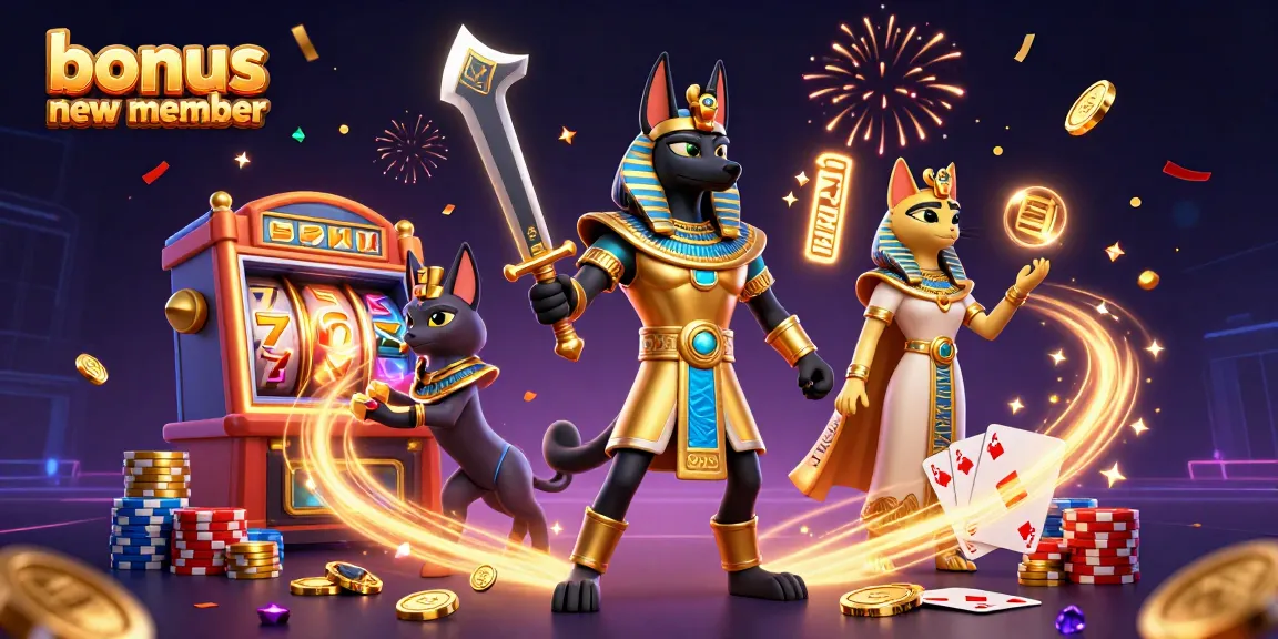 Engage with the exciting bonus new member offers featuring vibrant casino elements and characters.