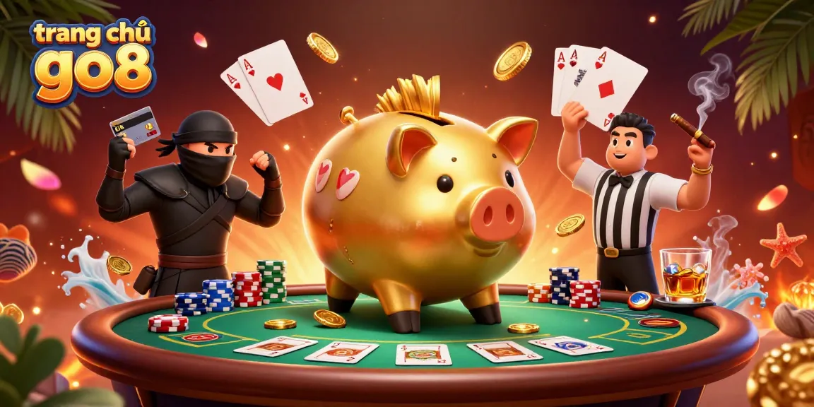 Experience high-energy gameplay at trang chủ go8 with dynamic characters surrounded by casino elements and vibrant colors.