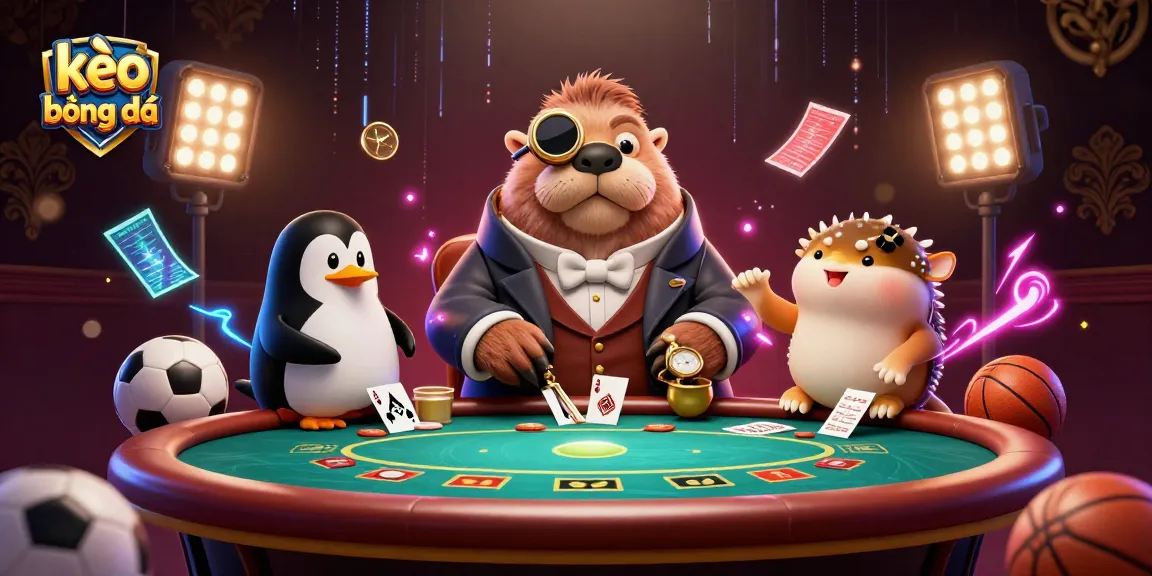Bet and analyze kèo bóng đá at a vibrant underwater poker gathering featuring animated characters.
