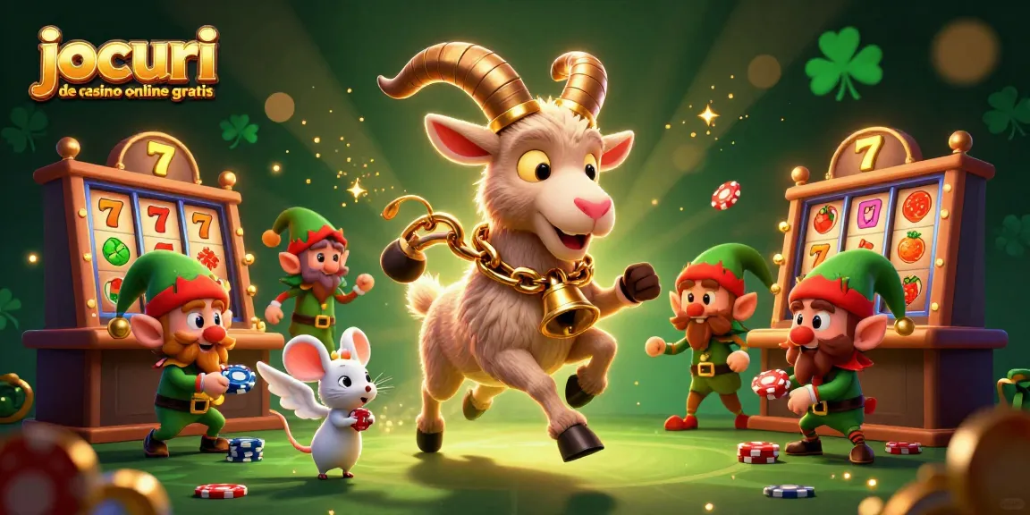 Joacă jocuri de casino online gratis într-o ilustrație 3D vibrantă cu personaje interactive și simboluri de păcănele.