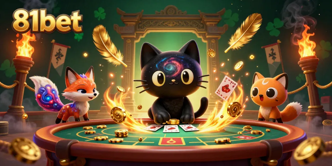 Engage with 81bet in an exciting 3D cosmic casino scene featuring animated characters and glittering game elements.