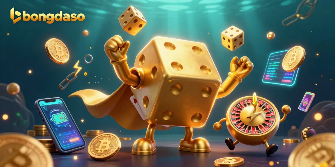Engage with bongdaso's vibrant gaming scene featuring golden dice and crypto elements.