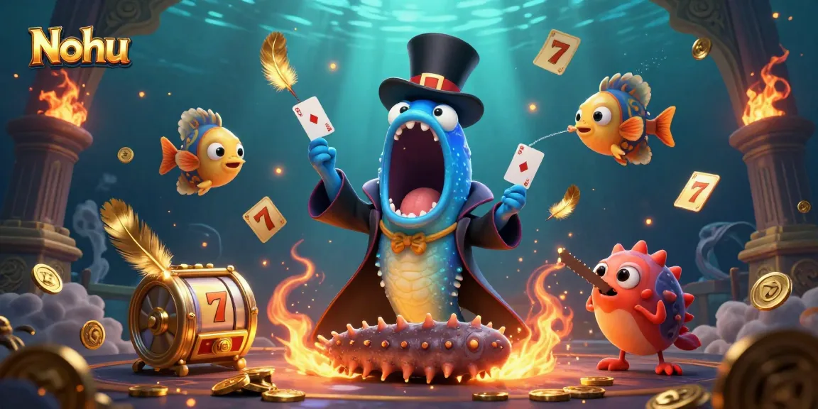 Nohu slots featuring a magical underwater show with vibrant characters performing card tricks and spells.