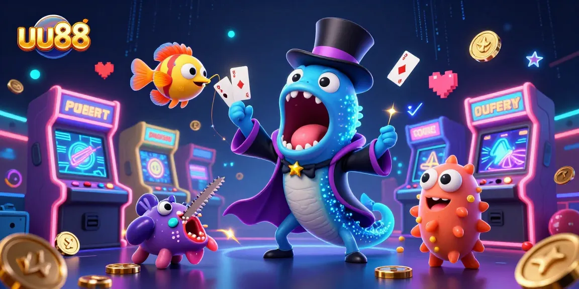 Experience uu88's magical casino scene with vibrant characters and game elements.