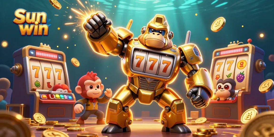 Win big at Sun win with thrilling slot action featuring a golden gorilla mech!